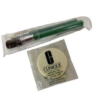 Vintage Clinique 2 Makeup Brush Set & Sponge Refill Green Logo